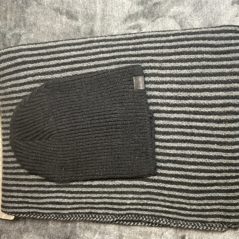 Kenneth Cole Reaction Men's Beanie and Wrap Scarf 2 pc Set Black/Grey One Size